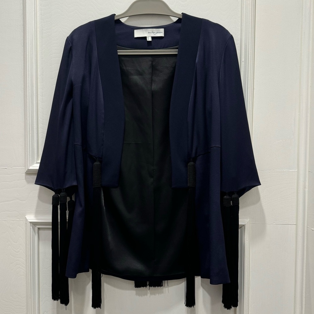 GALVAN LONDON Kimono Blue Blazer with Black Tassels | Size L